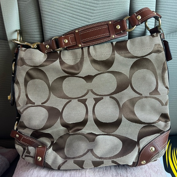 Coach Handbags - Coach Brown Signature Canvas Shoulder Bag